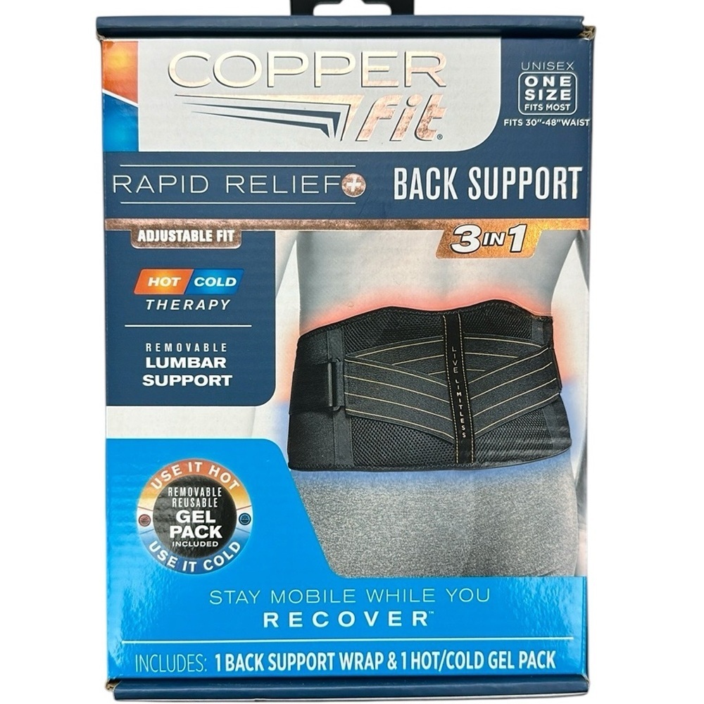 Copper Fit Rapid Relief‎ Back Support 3in1 Adjustable Hot Cold Therapy OSFM